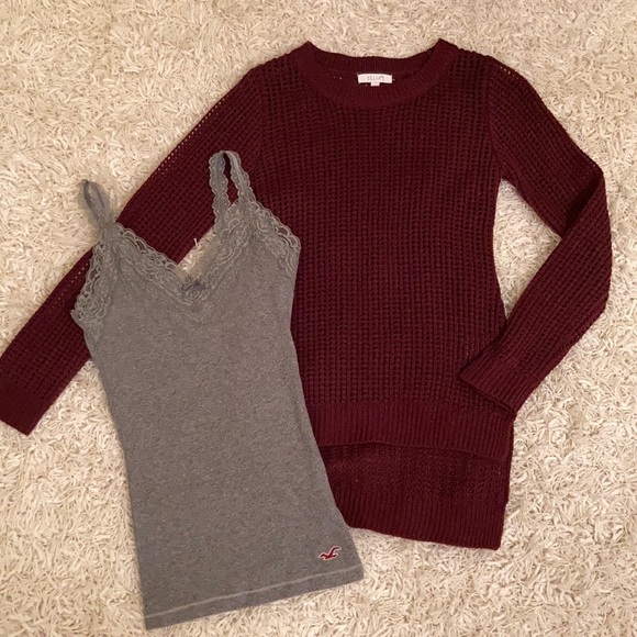 Delia’s Loose open knit crochet maroon high low long sleeve pullover sweater top - Picture 2 of 9